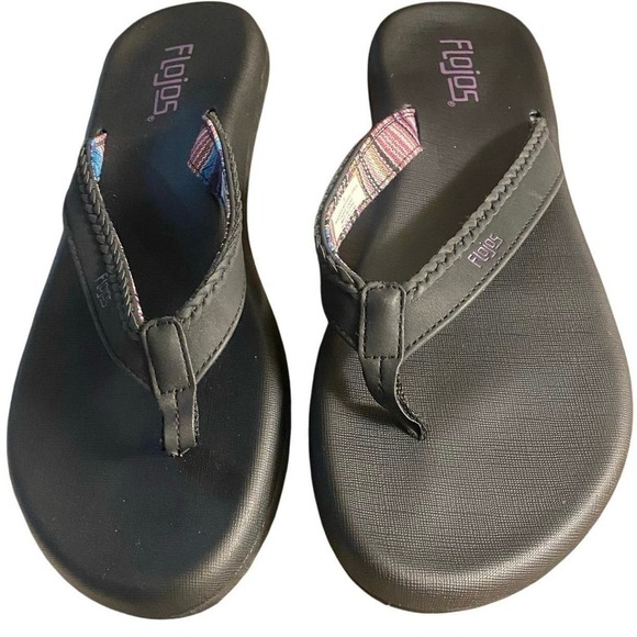 FLOJOS "Maddy" Women’s Flip Flop Sandals, Size 9,  Fabric Black/Lavender Lining - Picture 1 of 8